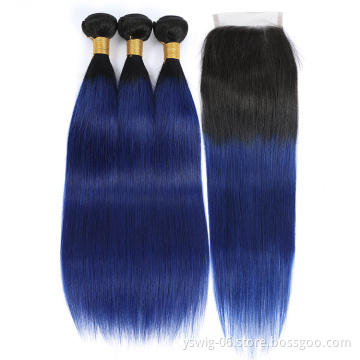 XCCOCO Grade 10a Dropshipping Raw Unprocessed Cuticle Aligned 1b/Blue# Remy Virgin Indian Human Hair